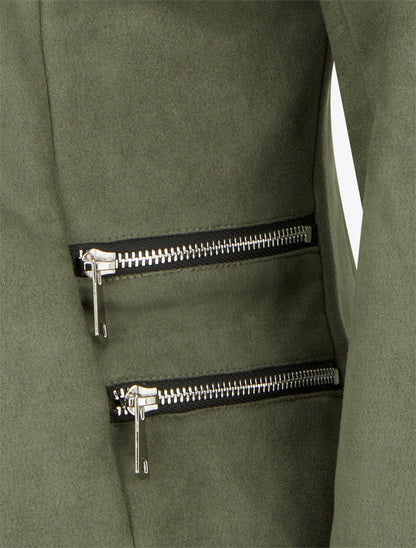 Veste en suédine à poches décoratives zippées - Kaki - 3