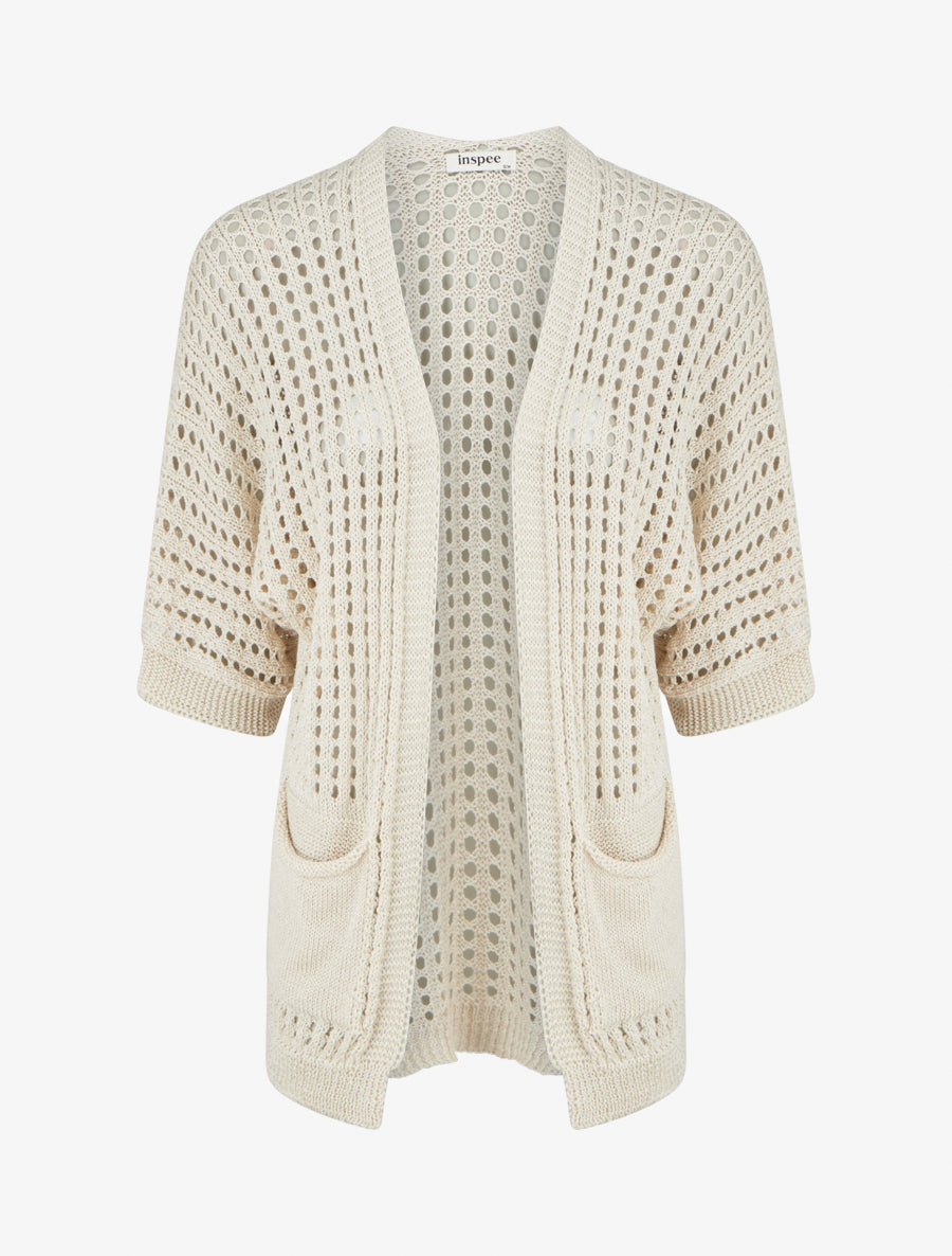 Gilet ouvert ajouré - Beige - 1