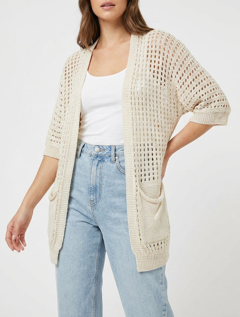 Gilet ouvert ajouré - Beige