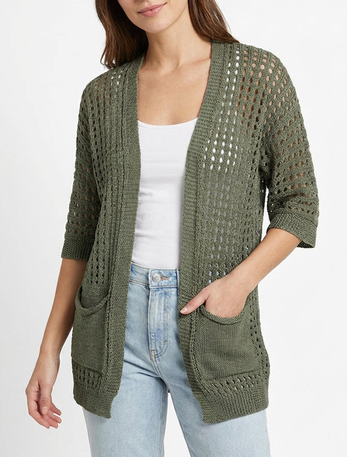 Gilet ouvert ajouré - Kaki
