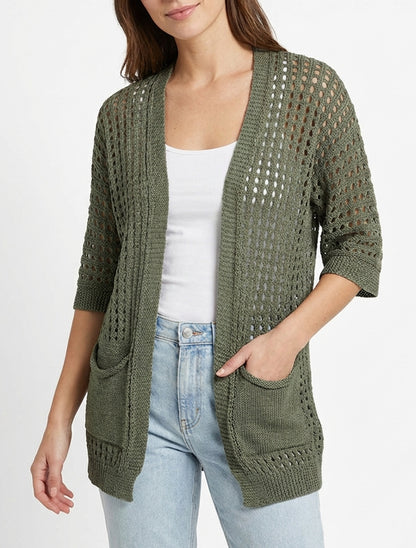 Gilet ouvert ajouré - Kaki