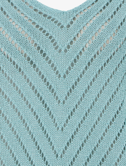 Pull en maille légère à col V - Turquoise - 3
