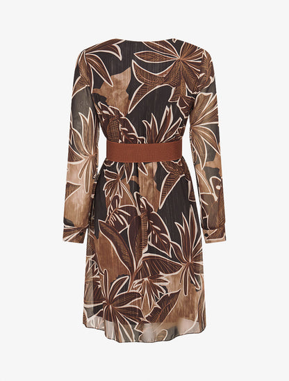 Robe légère en voile lamé imprimé feuillage - Noir - 2