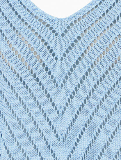 Pull en maille légère à col V - Bleu ciel - 3