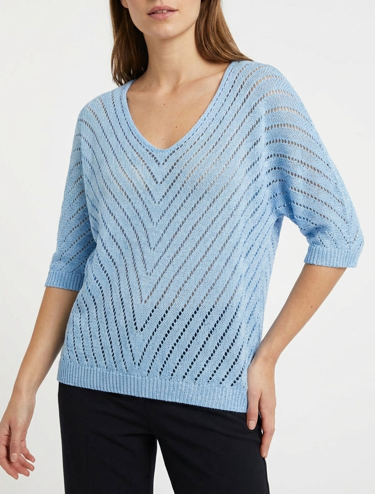 Lichte gebreide trui met V-hals - Lichtblauw