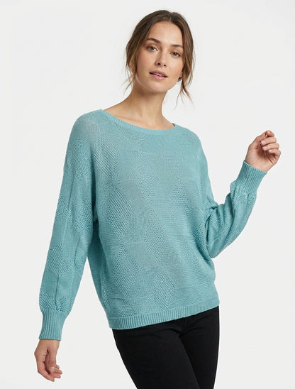 Pull ample à motif losange - Bleu lagon