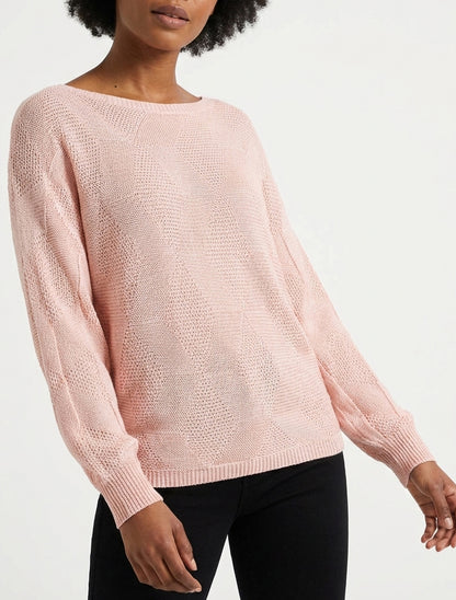 Pull ample à motif losange - Rose