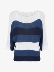 Pull ample à rayures et manches 3/4 - Marine - 1