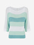Pull ample à rayures et manches 3/4 - Bleu lagon - 1
