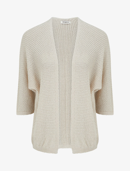 Gilet droit ouvert en maille - Beige - 1