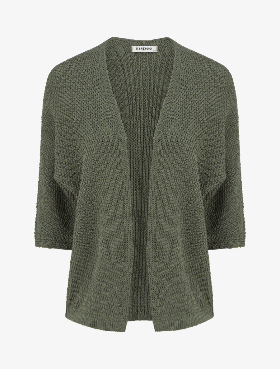 Gilet droit ouvert en maille - Kaki - 1