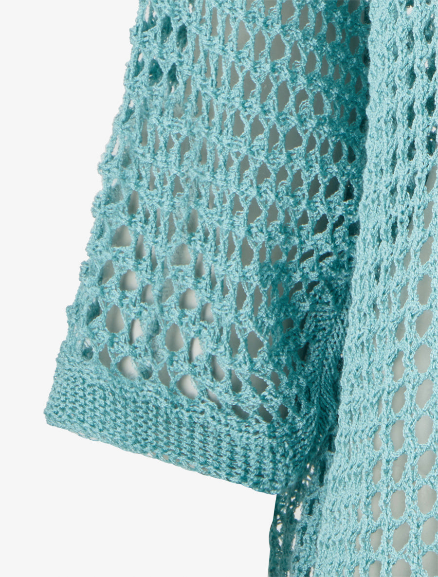 Pull uni ajouré à manches courtes - Turquoise - 3