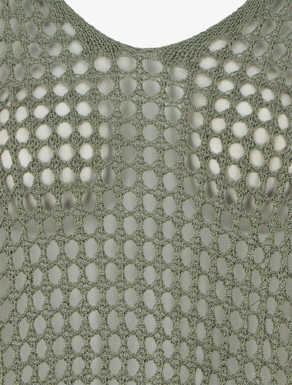 Pull uni ajouré à manches courtes - Kaki - 3