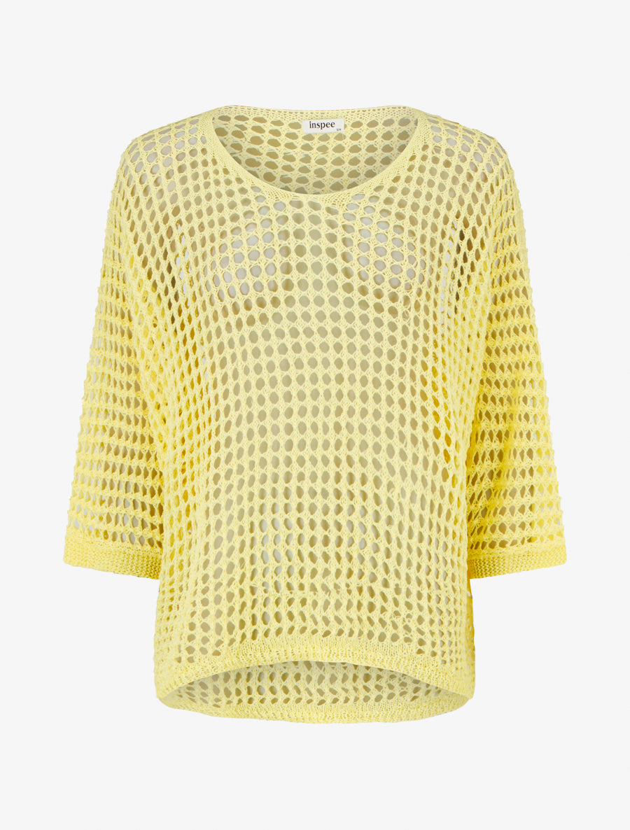 Pull uni ajouré à manches courtes - Jaune - 1