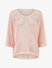 Pull uni ajouré à manches courtes - Rose - 1