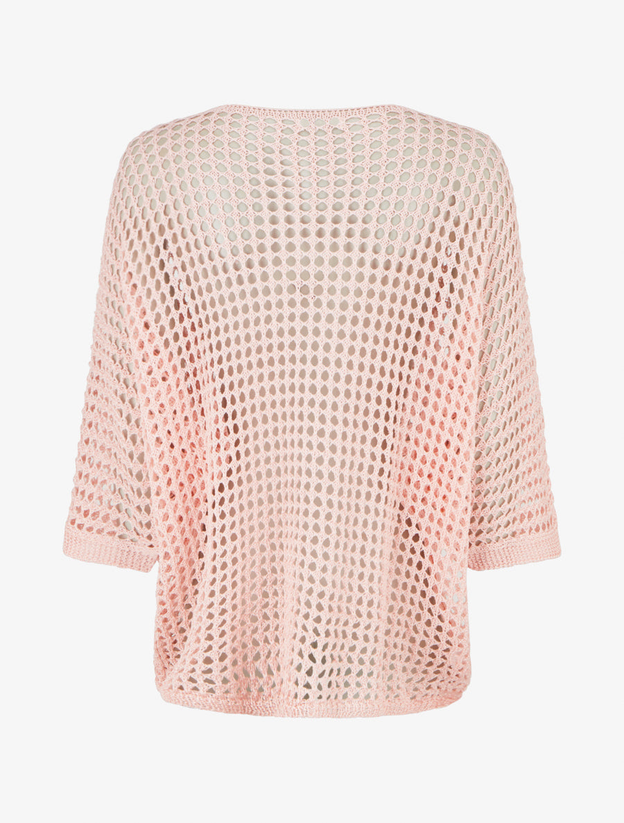 Pull uni ajouré à manches courtes - Rose - 2