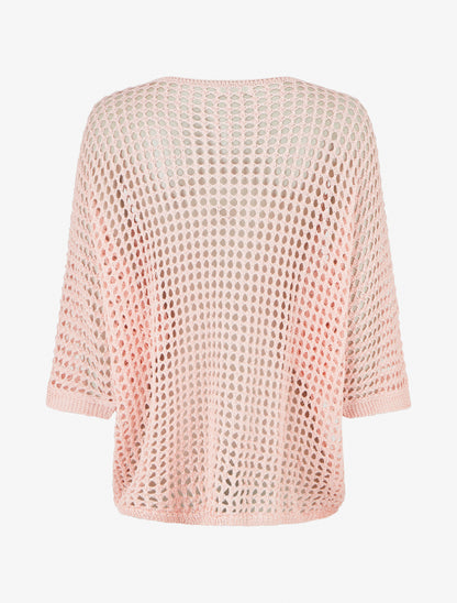 Pull uni ajouré à manches courtes - Rose - 2