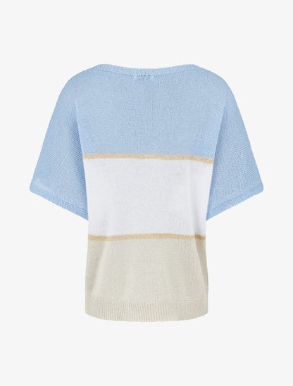 Pull rayé fin à manches courtes - Bleu ciel - 2