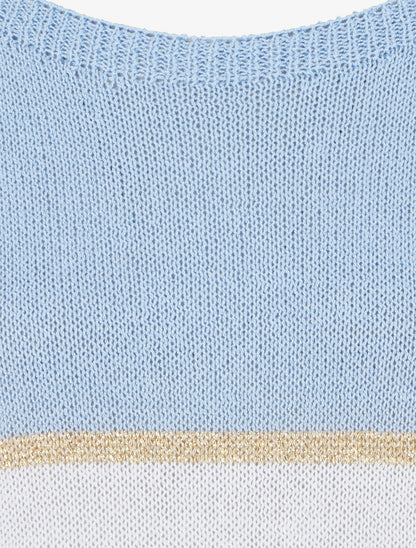 Pull rayé fin à manches courtes - Bleu ciel - 3