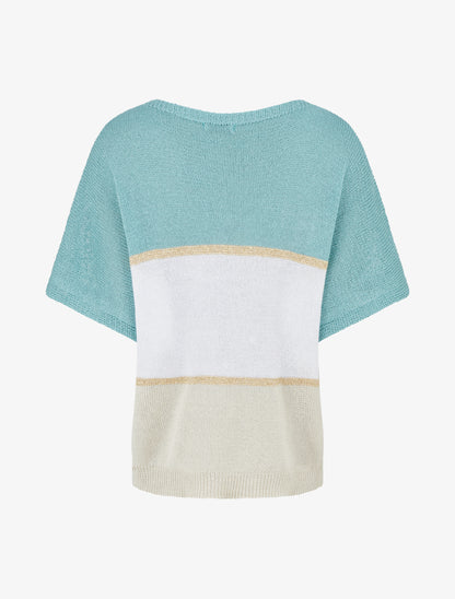 Pull rayé fin à manches courtes - Turquoise - 2