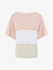 Pull rayé fin à manches courtes - Rose - 1