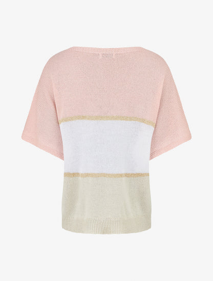 Pull rayé fin à manches courtes - Rose - 2