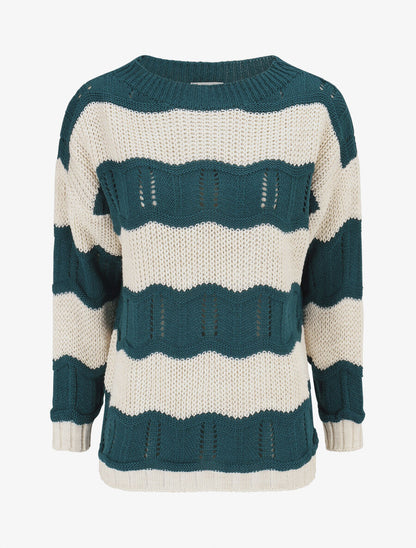 Pull en maille ajourée à rayures stylisées - Bleu pétrole - 5