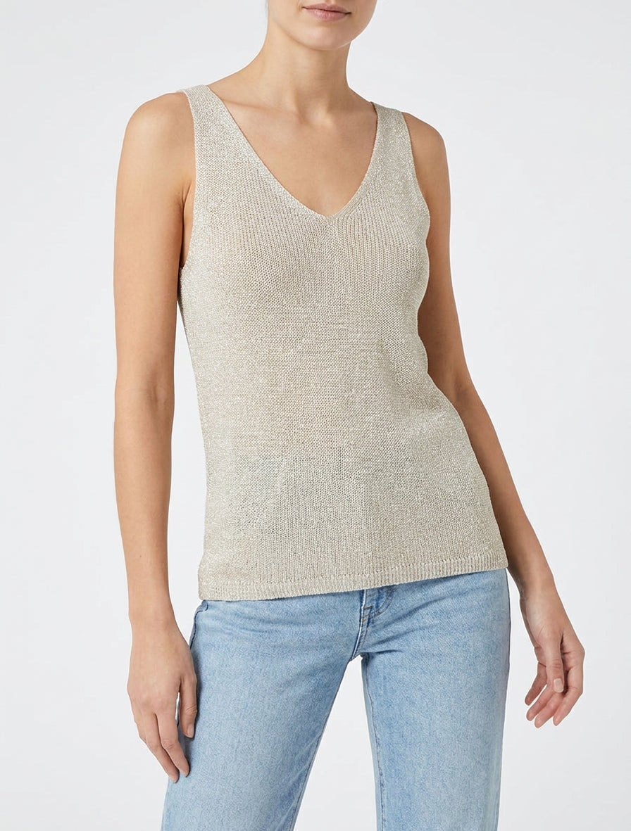 Top uni irisé en maille - Beige