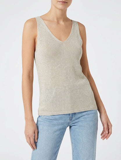 Top uni irisé en maille - Beige