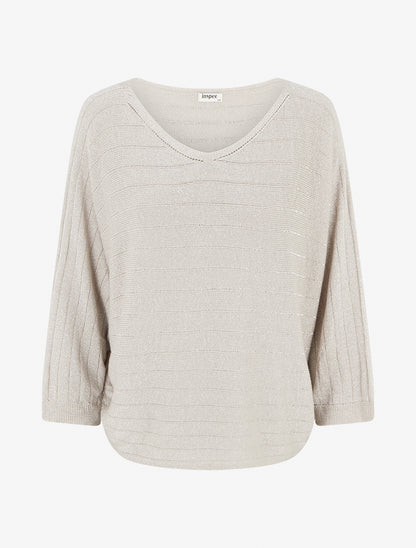 Pull fin irisé à manches chauves-souris - Beige - 1
