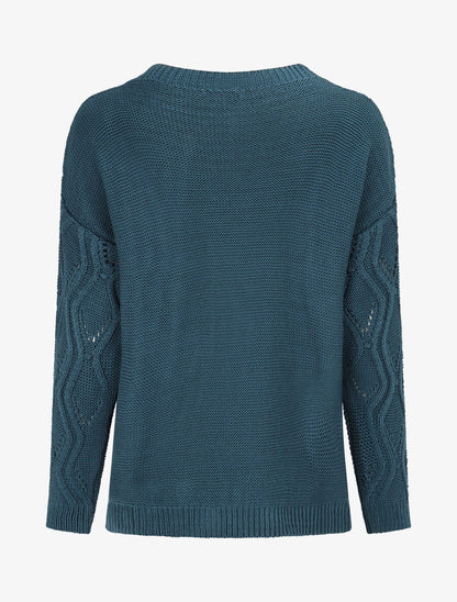 Pull ajouré en maille fantaisie - Bleu pétrole - 2