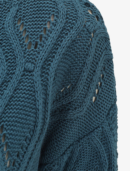Pull ajouré en maille fantaisie - Bleu pétrole - 3