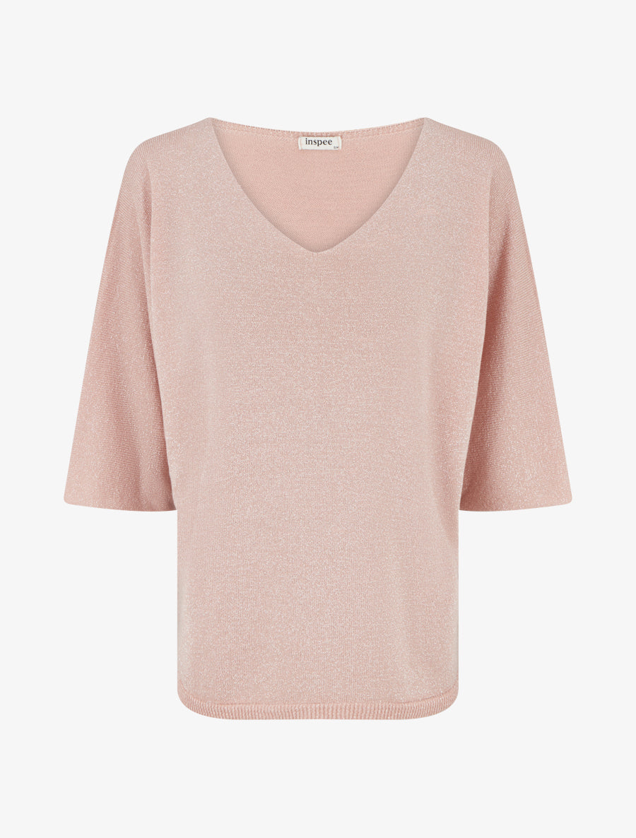 Pull fin irisé à manches 3/4 - Rose - 1