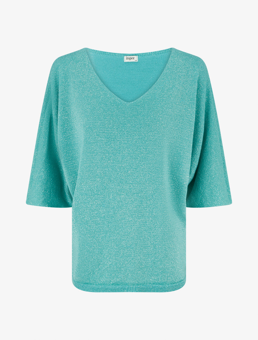 Pull fin irisé à manches 3/4 - Turquoise - 1