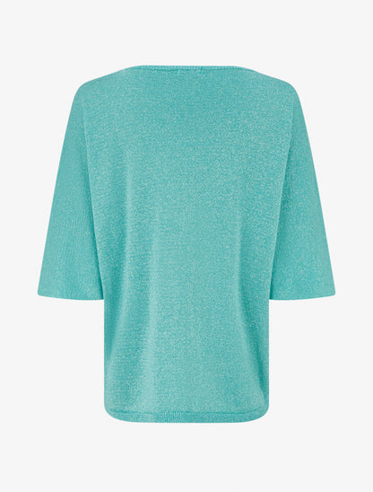 Pull fin irisé à manches 3/4 - Turquoise - 2