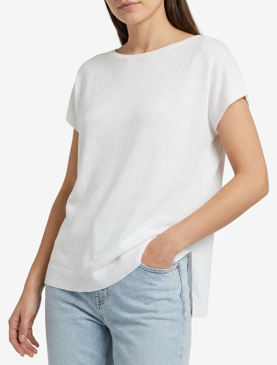 Pull fin uni en maille - Blanc