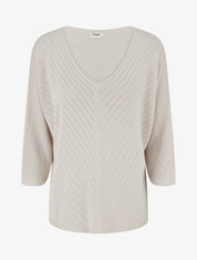 Pull fin uni à lignes ajourées - Beige - 1