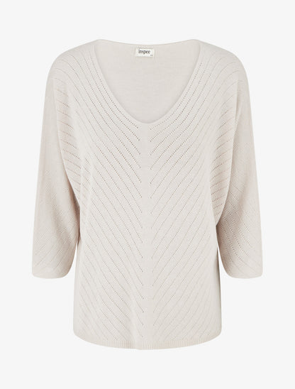 Fijn effen trui met opengewerkte lijnen - Beige