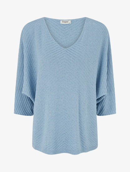 Pull fin irisé à manches 3/4 - Bleu ciel - 1