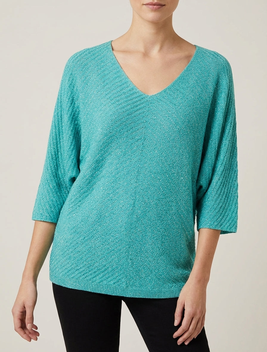 Pull fin irisé à manches 3/4 - Vert d&