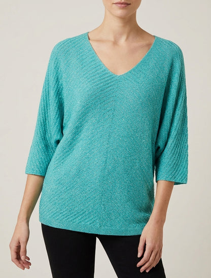 Pull fin irisé à manches 3/4 - Vert d&