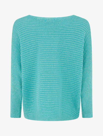 Pull fin irisé à manches longues chauves-souris - Turquoise - 2