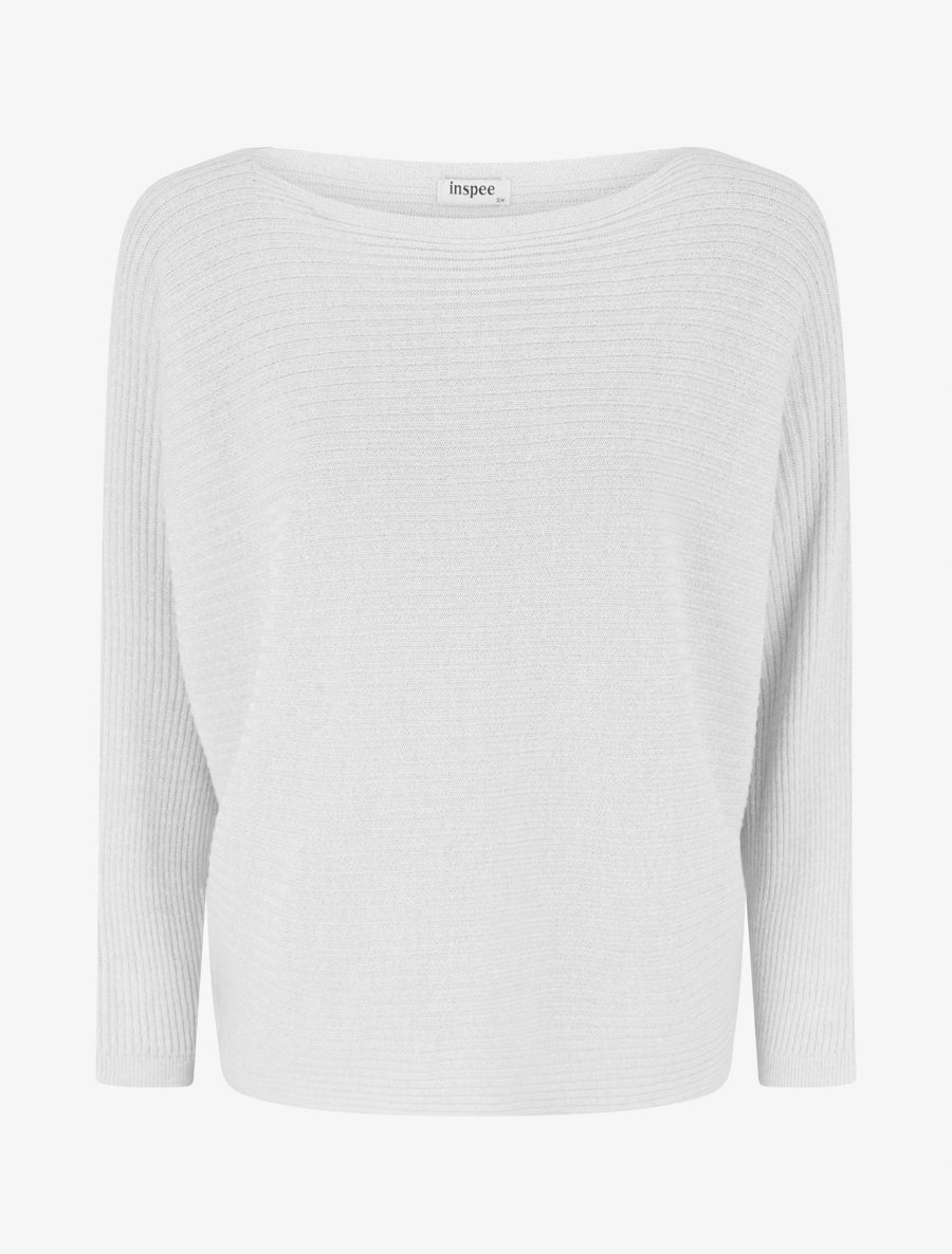 Pull fin irisé à manches longues chauves-souris - Blanc - 1