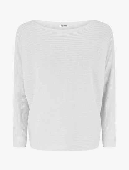 Pull fin irisé à manches longues chauves-souris - Blanc - 1