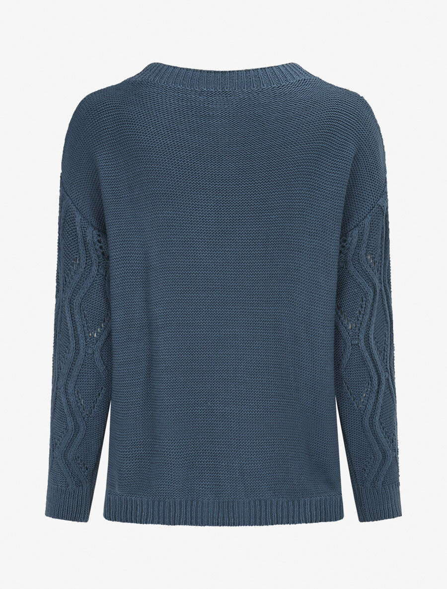 Pull ajouré en maille fantaisie - Bleu charrette - 2