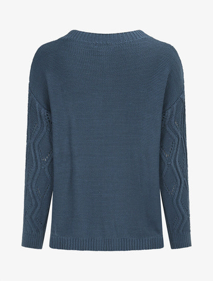 Pull ajouré en maille fantaisie - Bleu charrette - 2