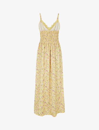 Robe longue fleurie à dos élastiqué - Jaune - 2