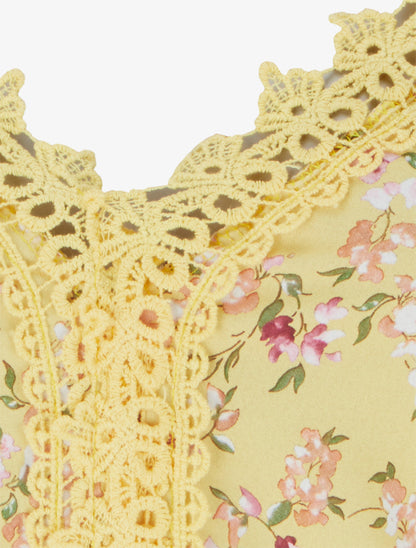 Robe longue fleurie à dos élastiqué - Jaune - 3