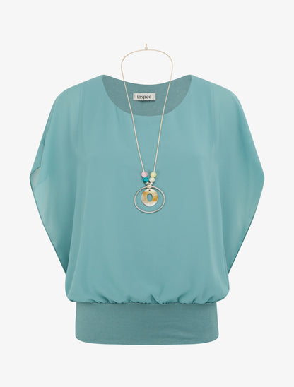 Top boule uni à manches courtes - Vert d&