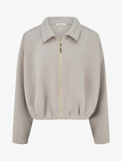 Veste coupe boule zippée effet froncé - Taupe - 1